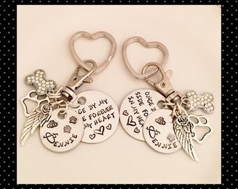 Hand Stamped Pet Memorial Key Chain, KeyRing, 5 Piece Custom Hand Stamped Pet Tag, Dog, Cat, Angel Wings, In HONOR of (You Build Yours)