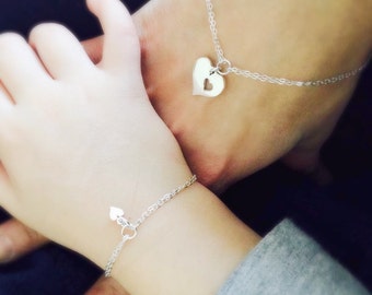 Mother Daughter Bracelet set, matching heart bracelets for mommy & little girl, first day of kindergarten, back to school, twinning set