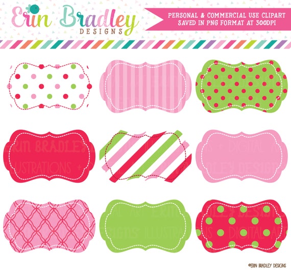 Commercial Use Christmas Tags Clipart Pink Red Green Polka Dots and Stripes Digital Clip Art Frames Il_570xn