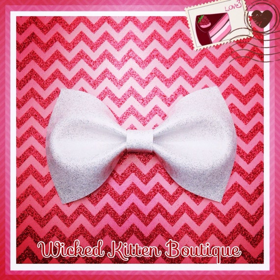 Rockabilly Hair Bow White Glitter Vinyl Hair Bow Large Pinup