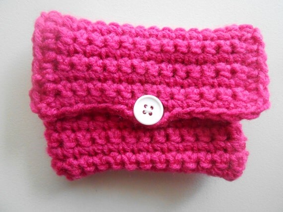 Crochet Coin Purse Money Holder Hot Pink