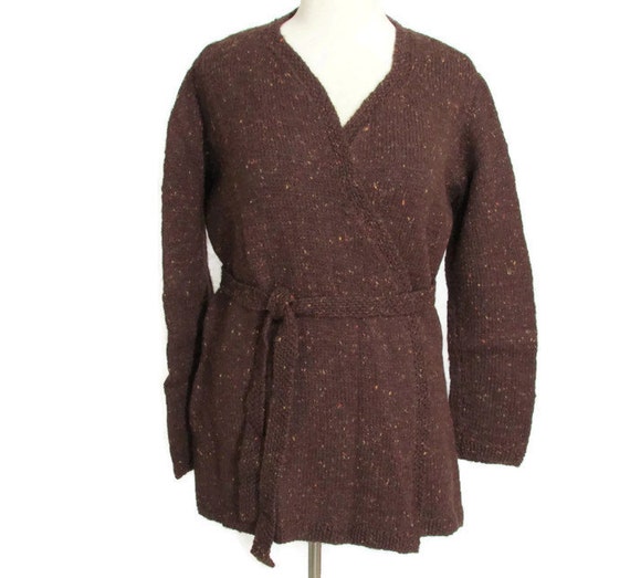 Brown Tweed Sweater Women Brown Wrap Wool Sweater by knitwhats
