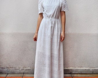 cotton lace off the shoulder maxi dress off white