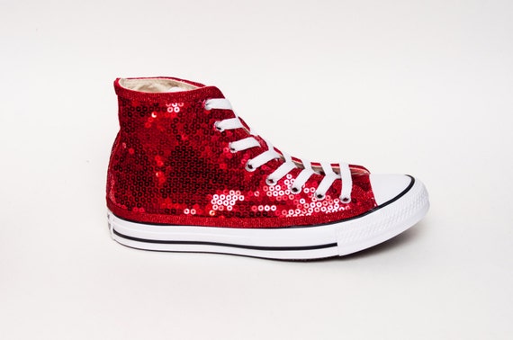 Sequin Red Converse Canvas Hi Top Sneakers Shoes by princesspumps