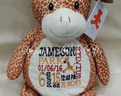 Personalized baby gift, birth announcement, baptism, best baby gift ever, plush, stuffed animal, giraffe, keepsake, subway art