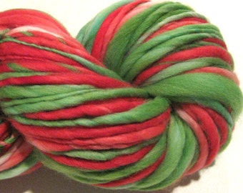 Super Bulky Handspun Yarn, Ho Ho Ho 125 yards, hand dyed merino wool, red green Christmas yarn, holiday, knitting supplies, crochet supplies