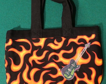 Rockstar flames Guitar embroidery purse