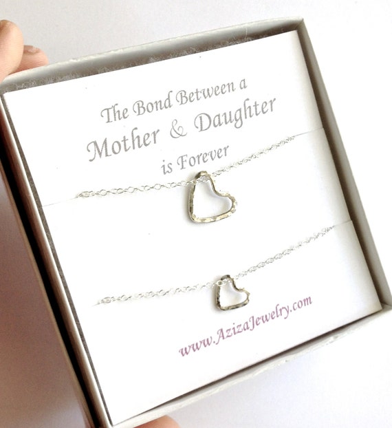 Mother Daughter Heart Necklaces. Sterling Silver Heart