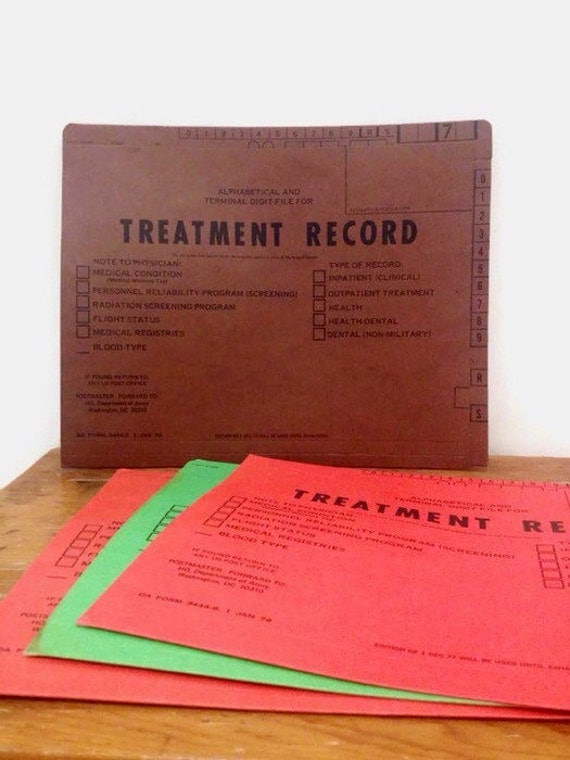 Vintage Army Treatment Record Folders Set of 4 Jan 1979