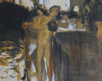 John Singer Sargent-- Nude Bathers, Mature Content, Reproduction Of 1880 Oil Painting 9.5 x 14 in Color Plate, Book Page, Art Print