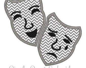 Comedy Tragedy Theater Masks Machine Embroidery Applique Design