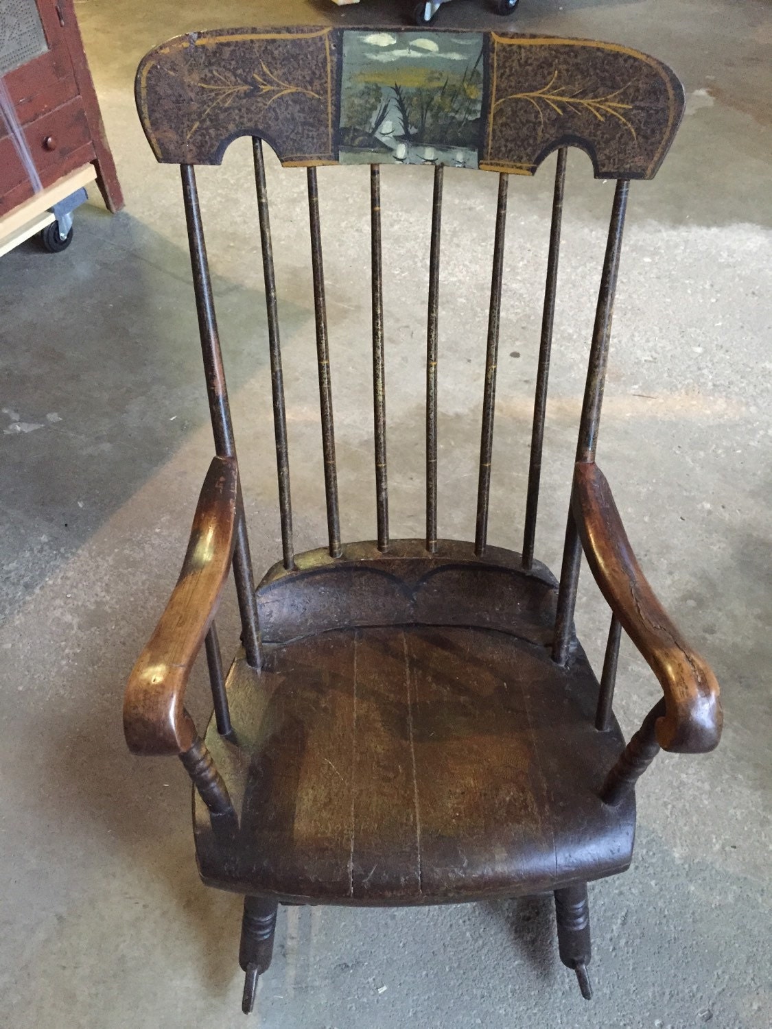 Antique Hitchcock Style Rocking Chair Hand Painted 23w32wd40h