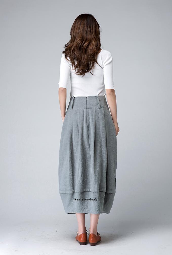 Gray Skirt Linen skirt Maxi skirt women skirtPleated