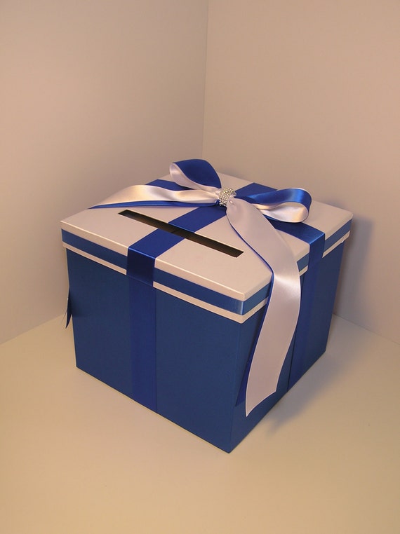 Royal Blue and White Wedding Card Box Gift Card by