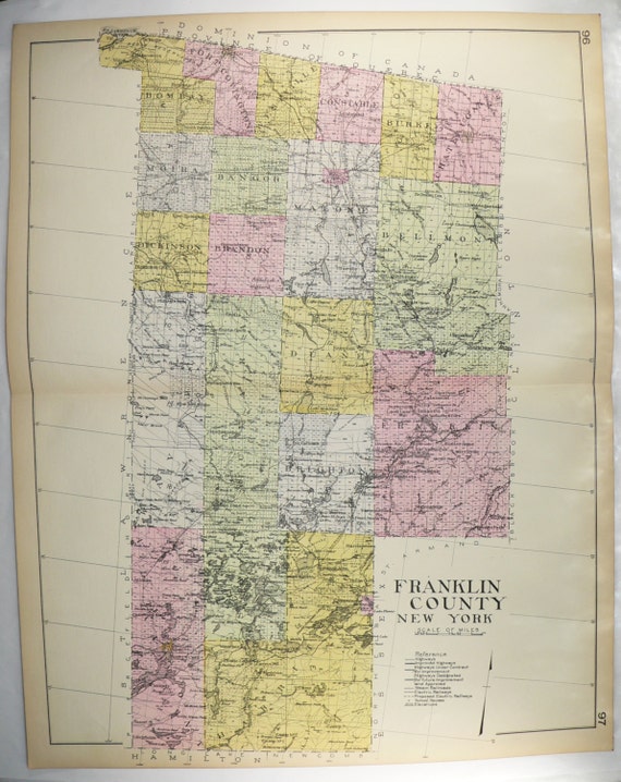 Franklin County NY Map 1912 Large Vintage Map New York