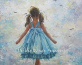 Aqua Blue Girl Original Oil Painting 14X18 brunette girl, impressionism, palette knife, little girl wall art, girls bedroom, Vickie Wade Art Aqua Blue Girl Original Oil Painting 14X18 brunette girl, impressionism, palette knife, little girl wall art, girls bedroom, Vickie Wade Art