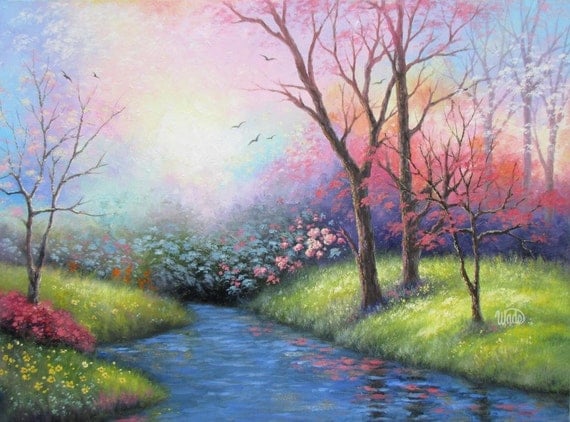 Spring ORIGINAL Painting 18X24 landscape painting river