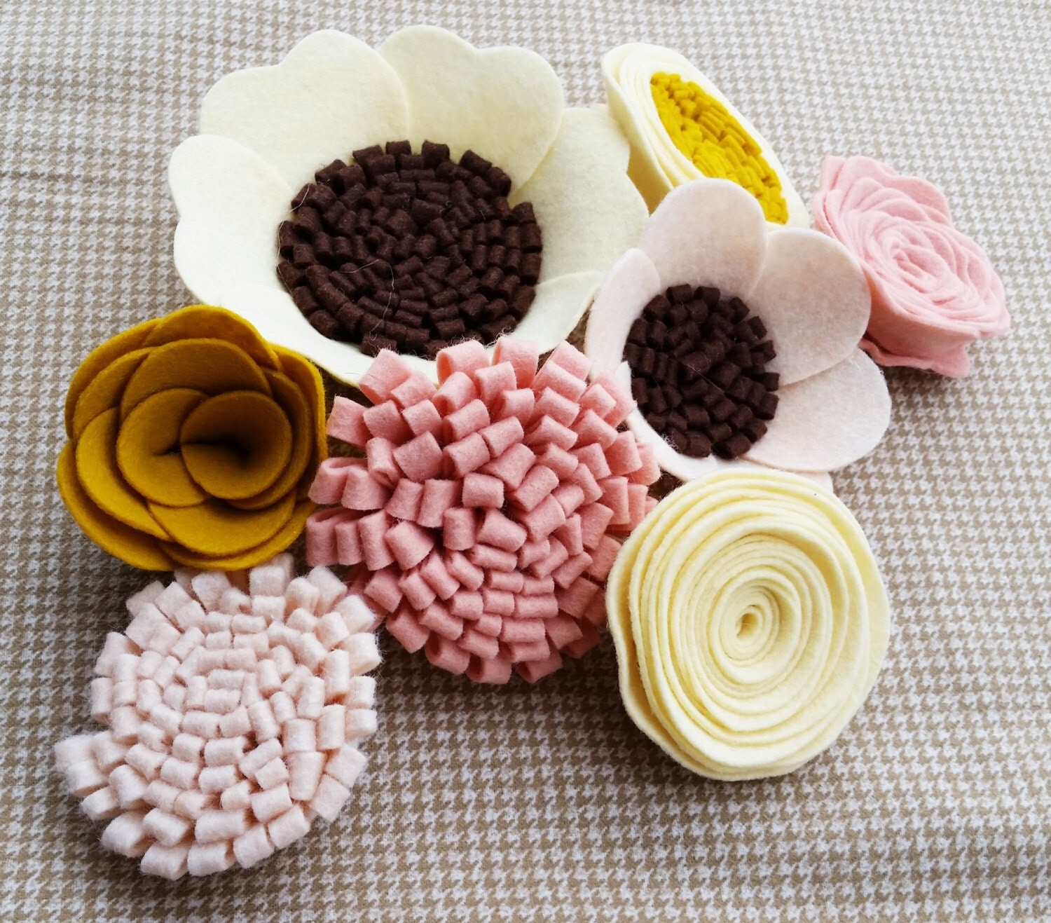 Wool felt flowers flower embellishments flower add on DIY