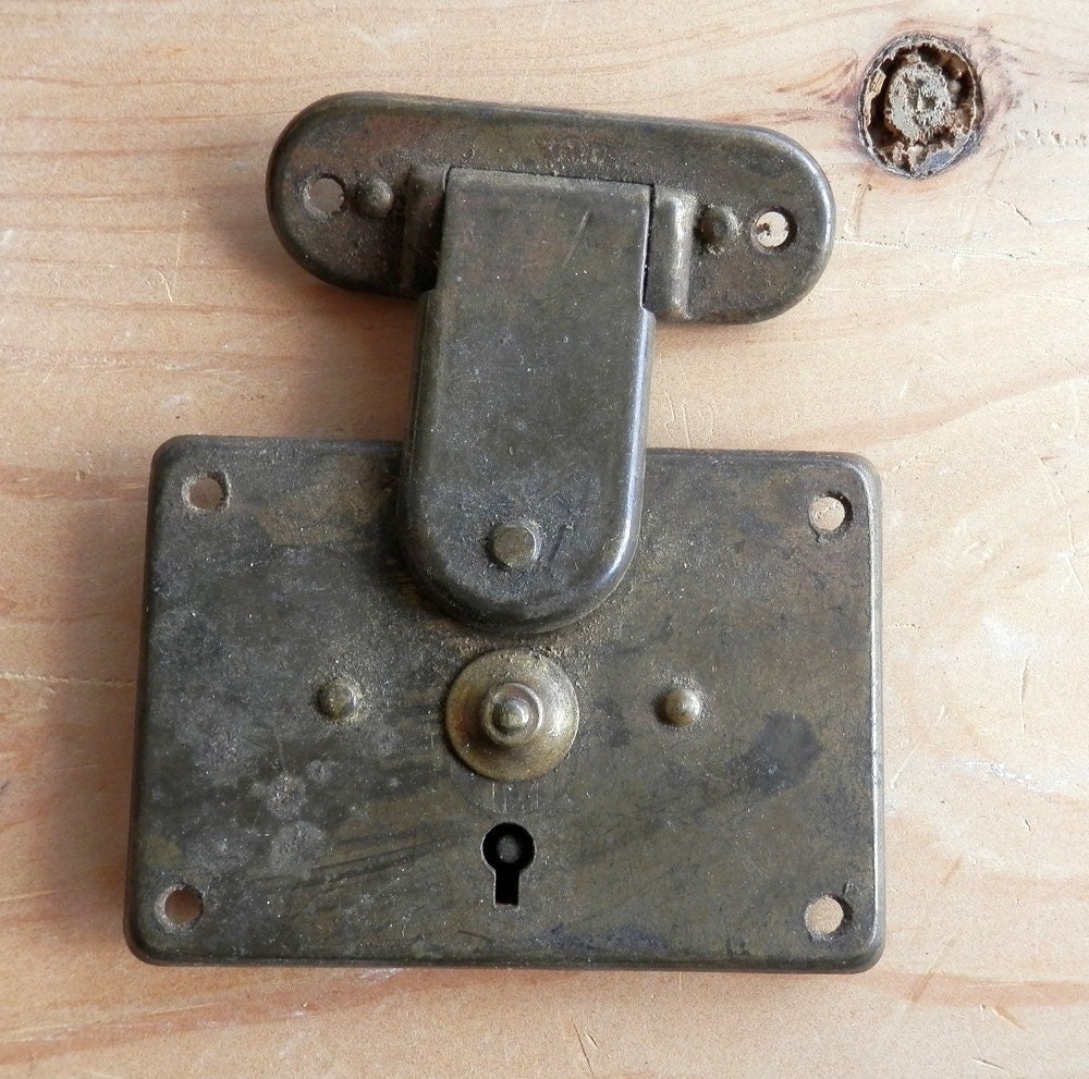 antique vintage trunk latch lock box lock brass plated