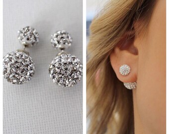 Double side Earring, Stud earrings Double stud earrings, Double crystal earrings, Double side earrings, Double pave stud earrings, stud