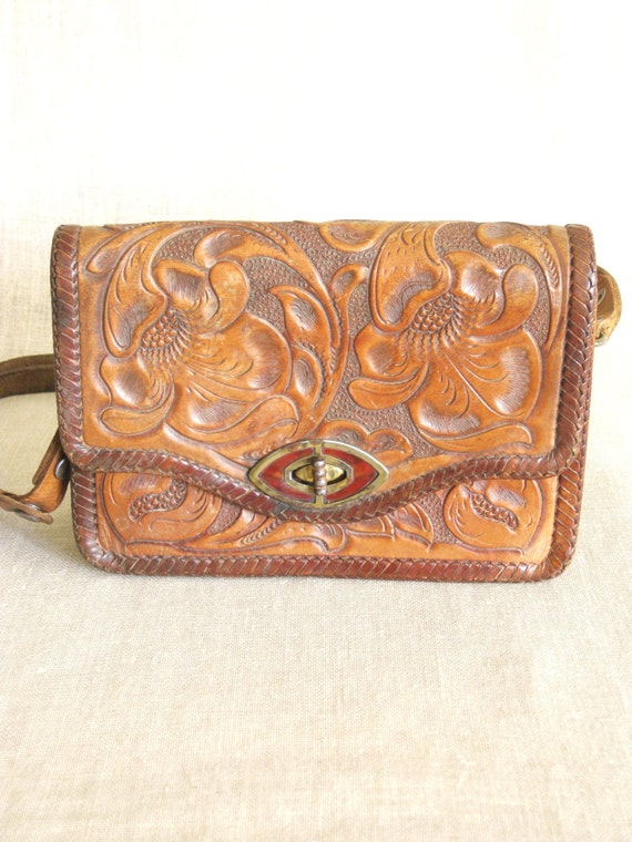 Tooled Leather Purse Handbag Western Style Handmade