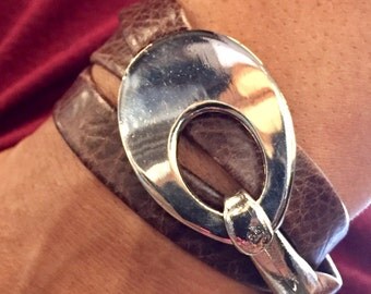 Wrap Bracelet, Leather Jewelry, Triple Wrap Leather Bracelet, Gift for Her, Bridesmaid, Brown Leather, Flat Folded Leather, Magnetic Clasp