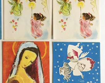 4 vintage Christmas cards - UNUSED - 1950s/1960s slim design cards for scrapbooking, junk journal, mixed media, letter writing