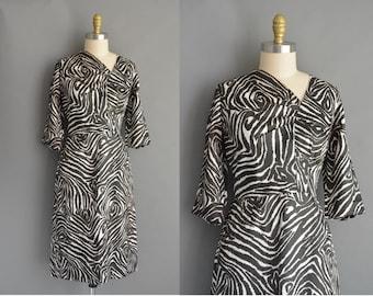 vintage 1950s dress silk zebra print wiggle dress