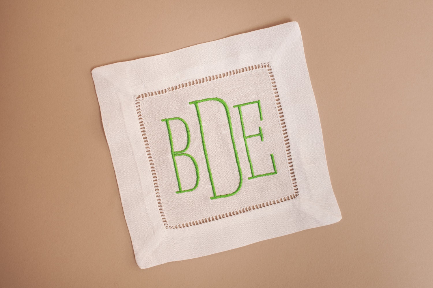 Monogrammed White Linen Cocktail Napkins by sadiesstitchery