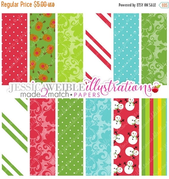 SALE Christmas Morning Cute Digital Papers for by JWIllustrations