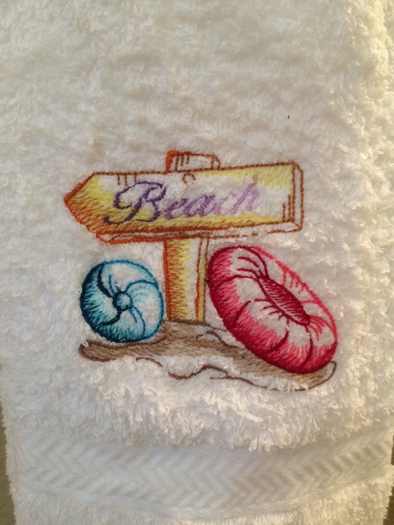 To The Beach embroidered Hand Towel by farmd2002 on Etsy