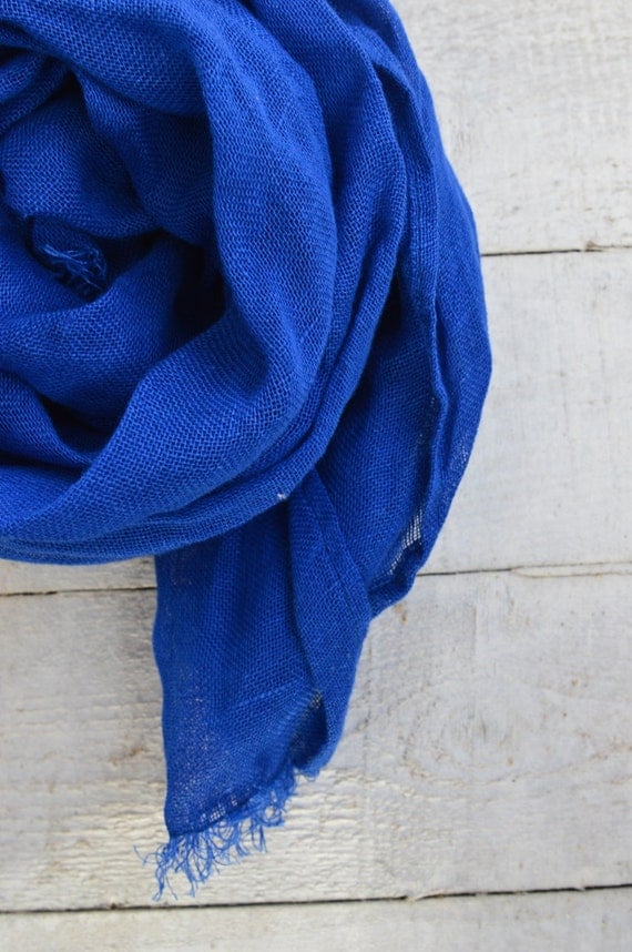 Linen Scarf | Blue Scarf | Blue Linen Scarf | Royal Blue Scarf | Head Scarf | Spring Scarf | Summer Scarf | Bright Color Scarf