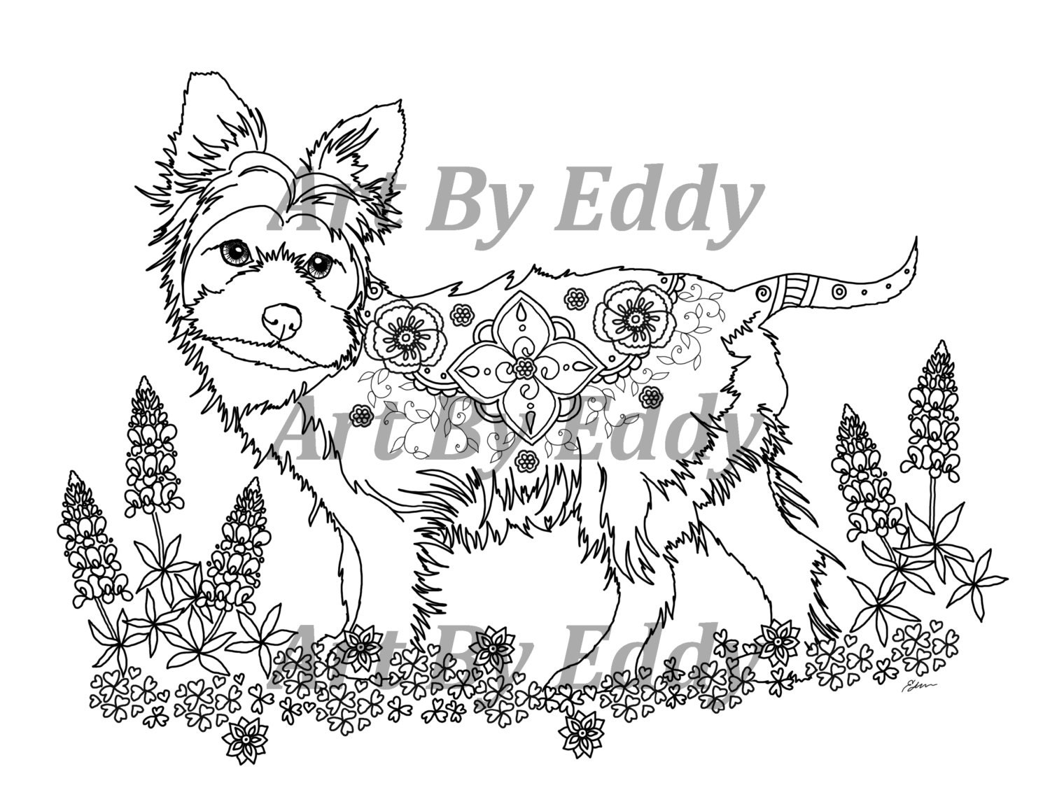 art of yorkie single coloring page
