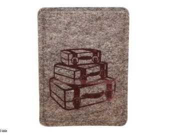Passport cover made of wool felt with suitcases, felt sleeve for European passport