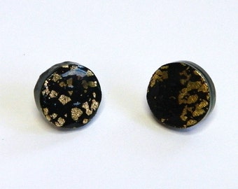 Black Round Stud Earrings Black Round Post Earrings Black Circle Stud Earrings Polymer Clay Earrings Hand Made