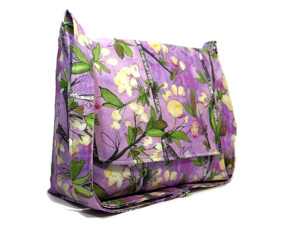 Cherry Blossom Purse Medium Crossbody Bag Purple Green