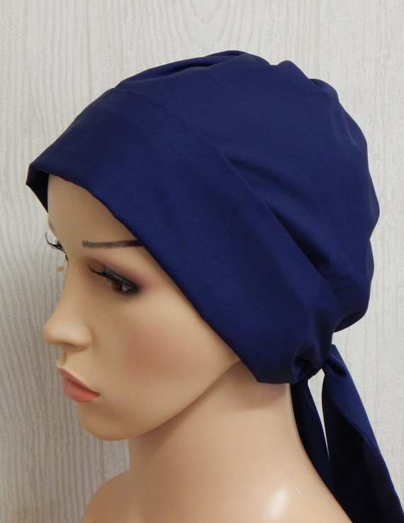 Navy blue cancer head scarf chemo head covering summer