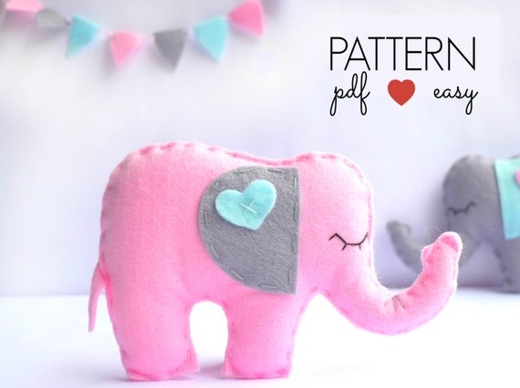 Stuffed Elephant Pattern Felt Elephant Sewing Pattern