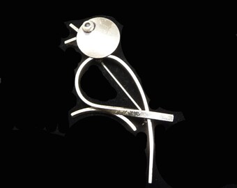 Beau Sterling Bird Brooch - Sterling Silver Bird Pin - Modernist Designer Signed