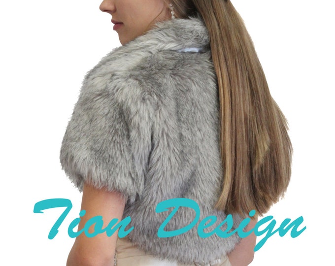Spring Sale Bridal bolero, Silver Faux Fur Bolero Crop Jacket For women 680NF-silver, Faux fur shrug, Faux fur cape