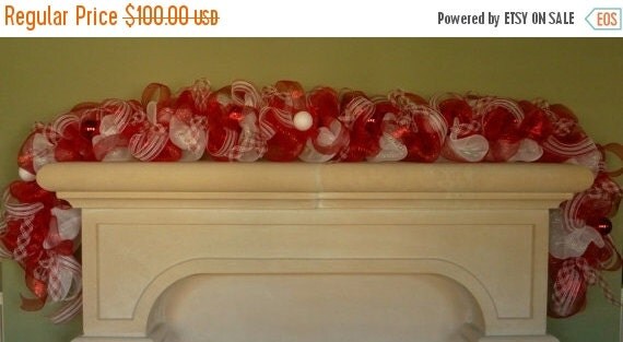 HOLIDAY SALE ORDER Now For Christmas, Christmas Garland, Poly Mesh Garland, Wreaths and Garland, Red White Garland, Holiday Garland