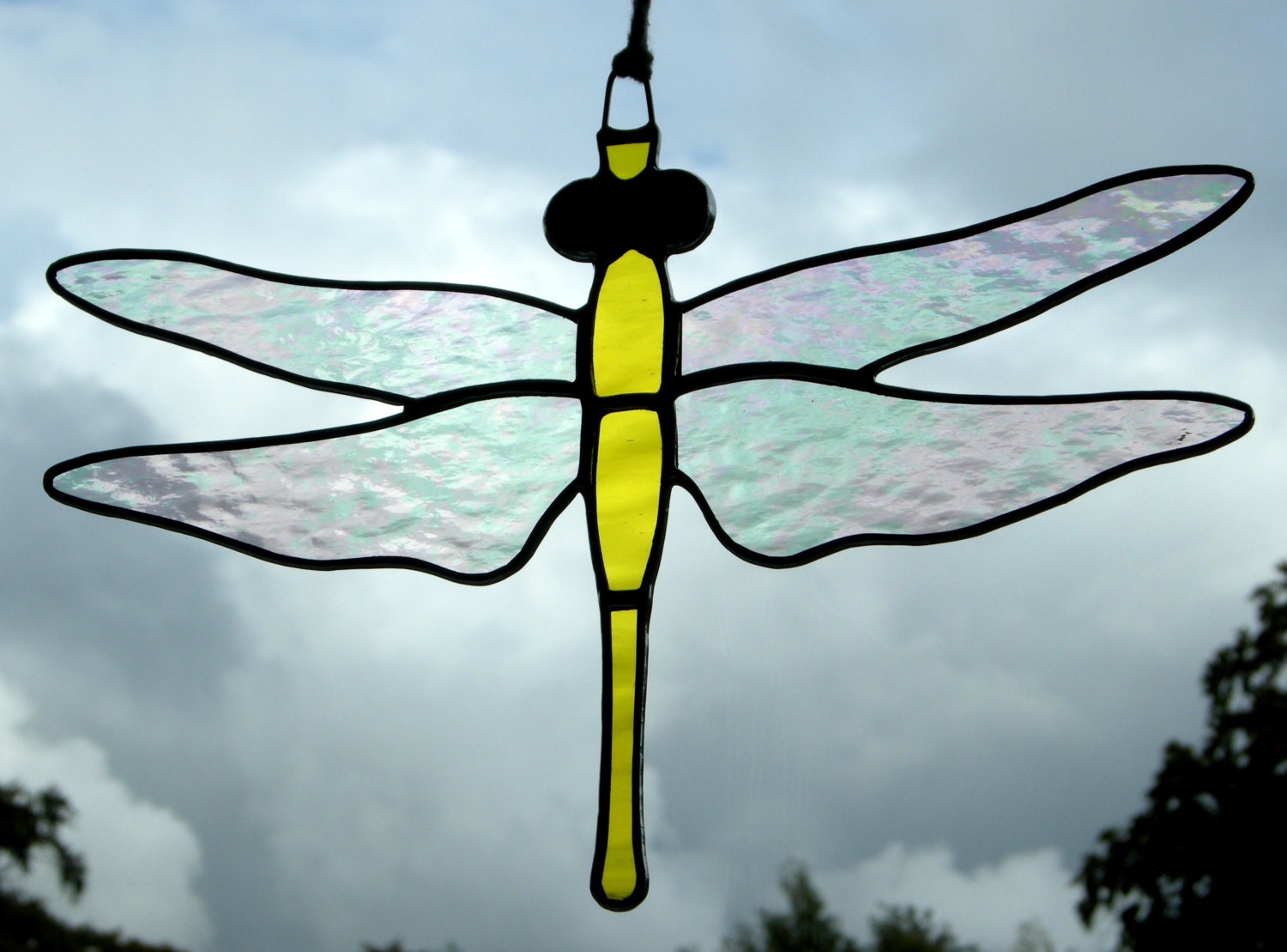 Stained Glass Ornament Dragonfly Iridescent Wings and