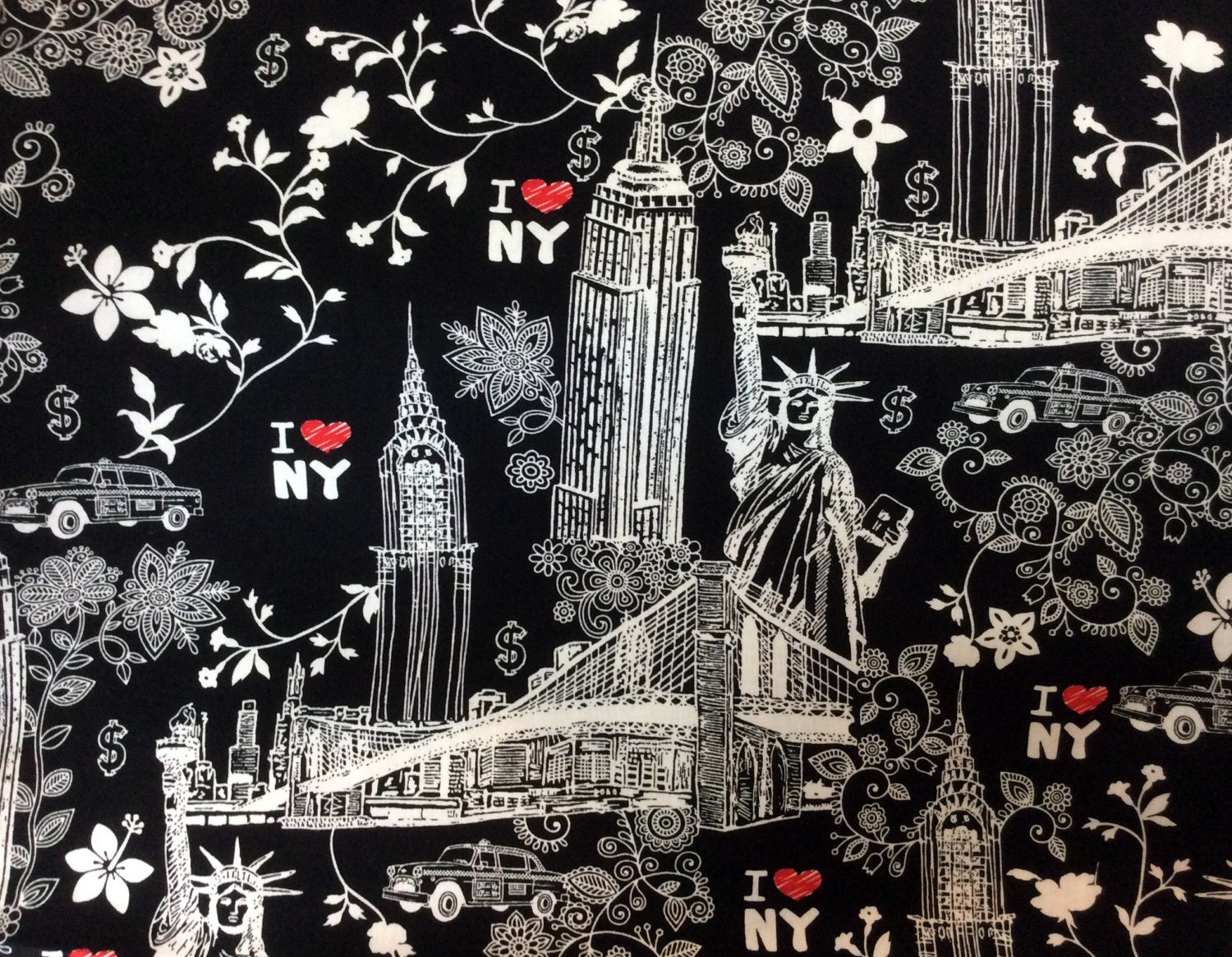 New York Fabric I Love New York Material Statue of Liberty