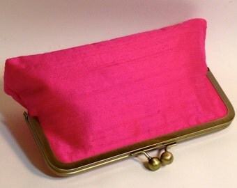Bridal Clutch or Bridesmaids Clutch Magenta Dupioni Silk CUSTOMIZE