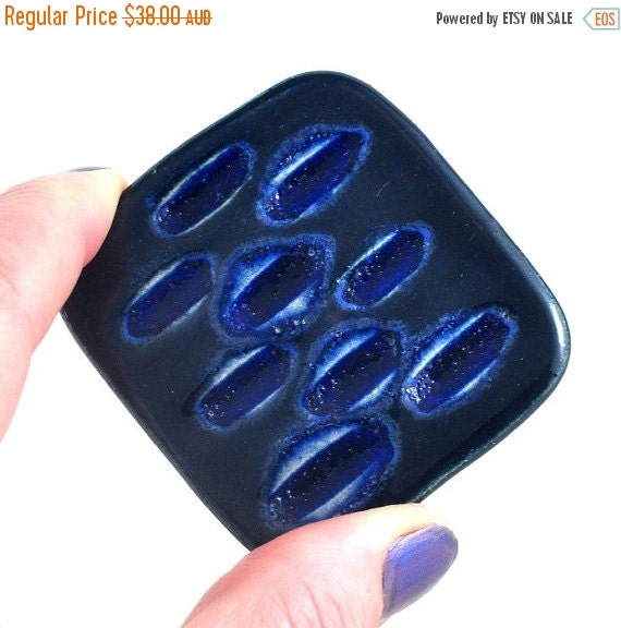 ON SALE Ceramic Cocktail Ring with fused glass Oversized Square Blue Handmade Bold and Sassy Statement Jewellery