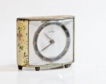 Vintage Seth Thomas Clock Floral Painted Mechanical Clock Mid Century Cottage Decor