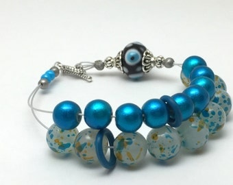 Blue Abacus Row Counting Bracelet- Beaded Knitting Row Counter- Gift for Knitters