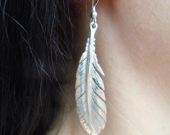 Handmade Feather Earrings in Sterling Silver, Gold or Platinum