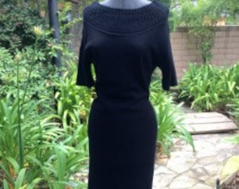 1960's Mad Men Style Knit Black Dress