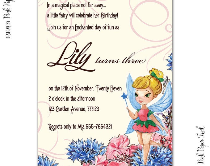 Flower Fairy Party Invitation - Woodland Fairy - Birthday - Baby Shower - Print Your Own